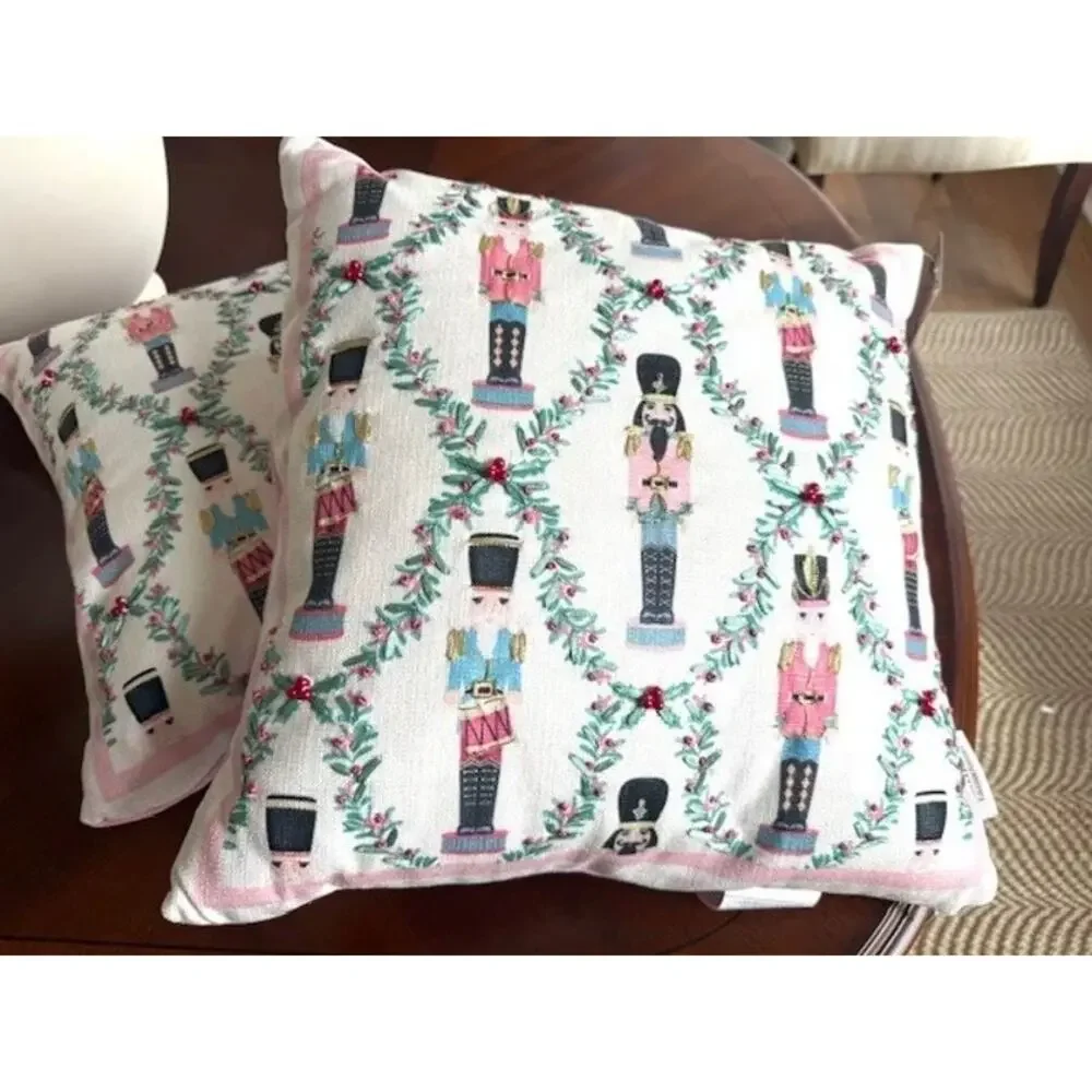 Lillian August Embroidered NUTCRACKER Pillow18x18 Pinkmas Holiday Decor NEW